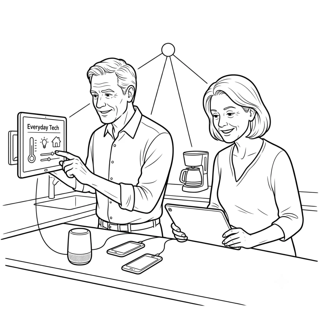 Everyday Tech couple sit at a table