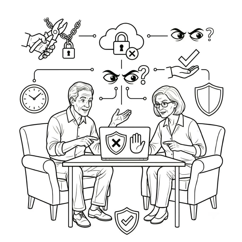 Scam Awareness couple at table webp