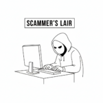 ScammerLiar at a desk